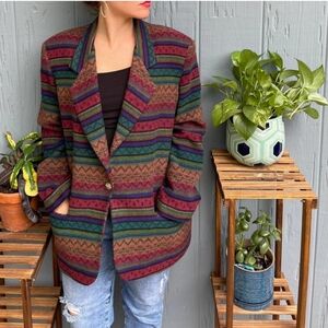 Multicolor Striped Women's Blazer Jacket